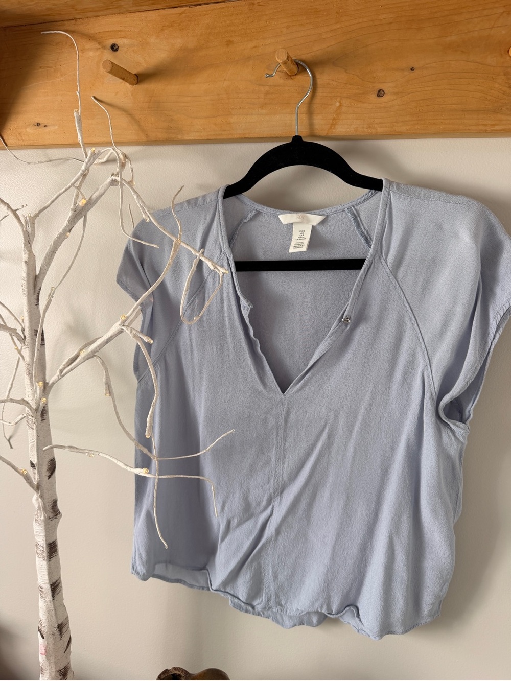 Light Blue Women's V-Neck Split Shoulder Top